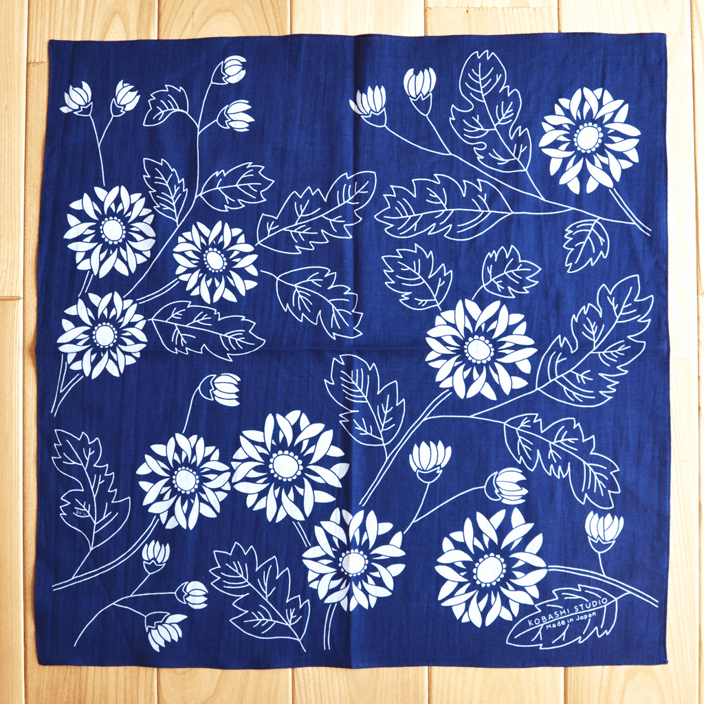 Japanese Indigo Chrysanthemum Bandana