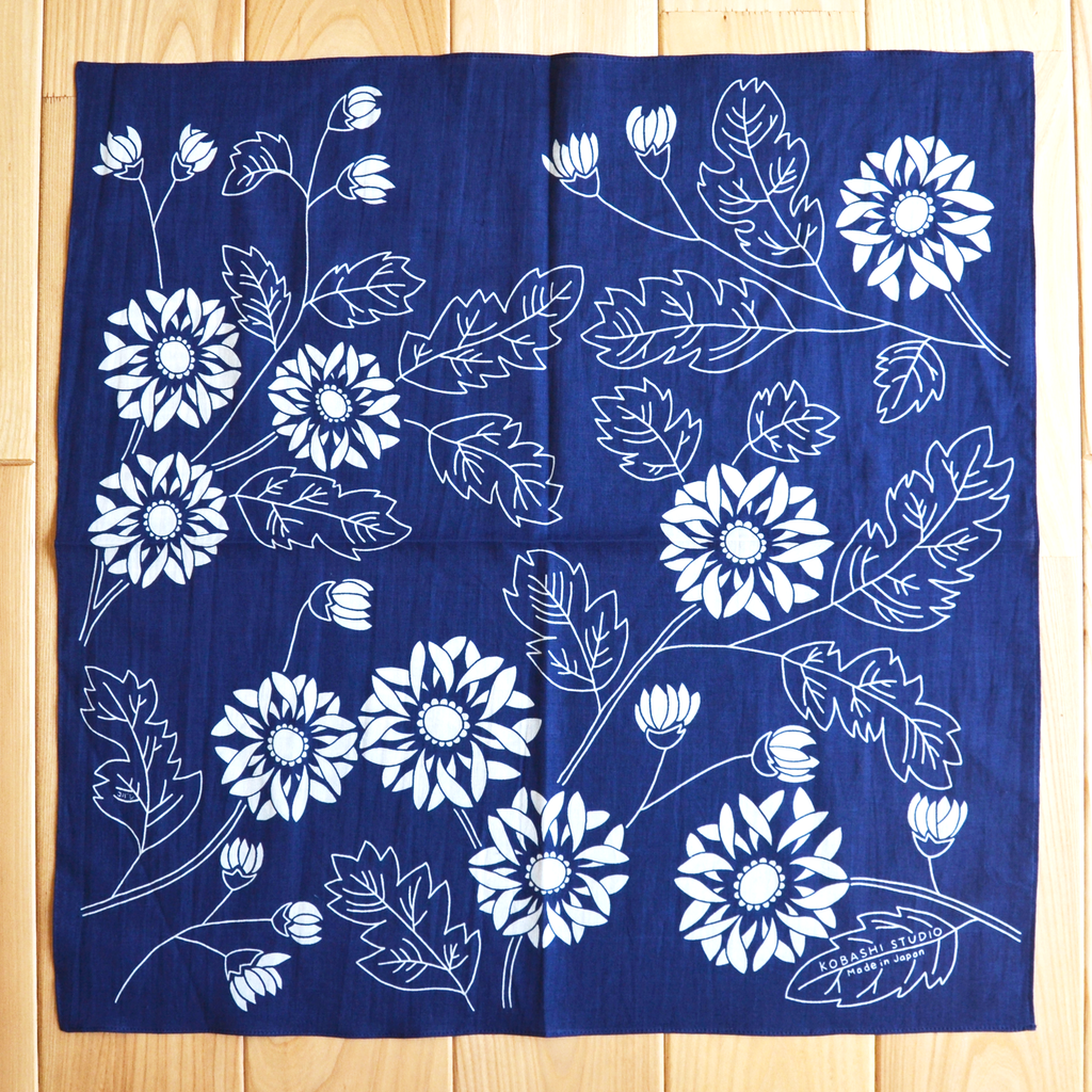 Japanese Indigo Chrysanthemum Bandana