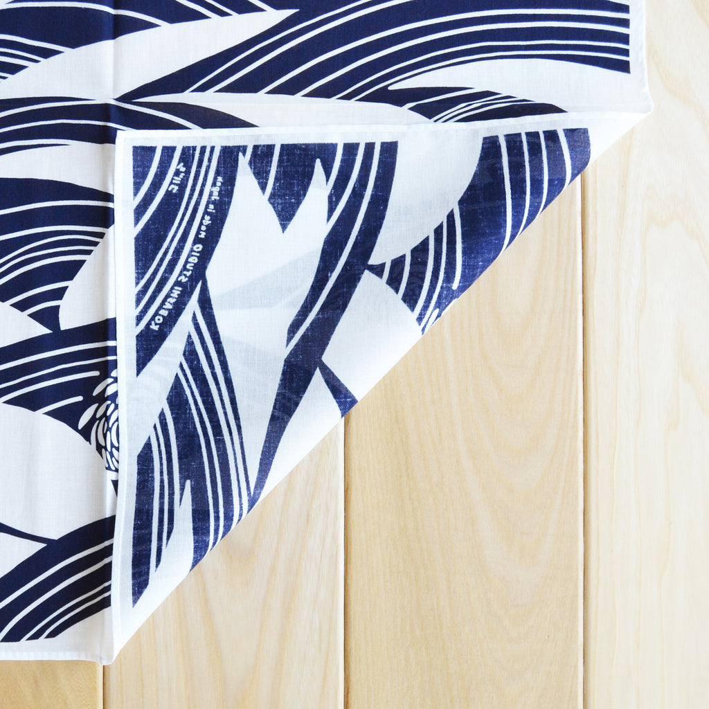 Japanese Chrysanthemum Bandana in White and Navy “Kiku-sui”