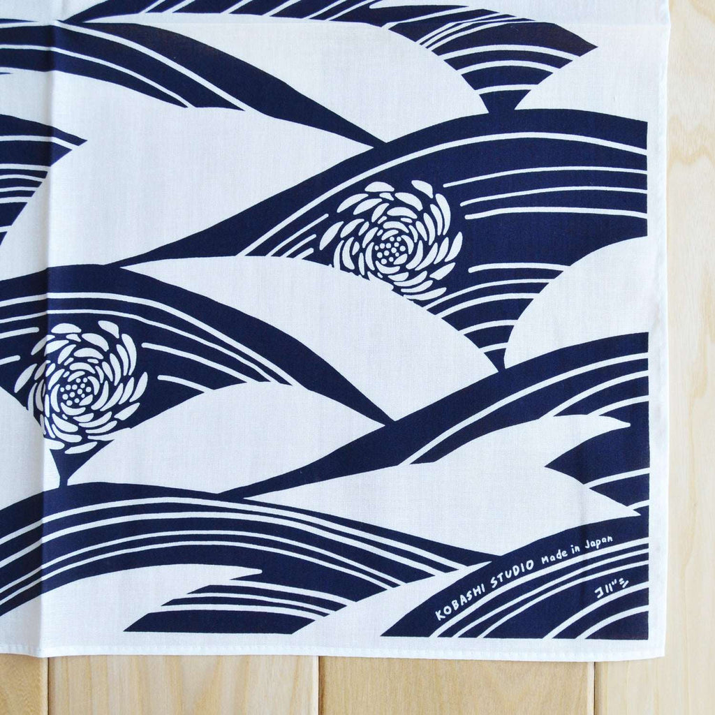 Japanese Chrysanthemum Bandana in White and Navy “Kiku-sui”