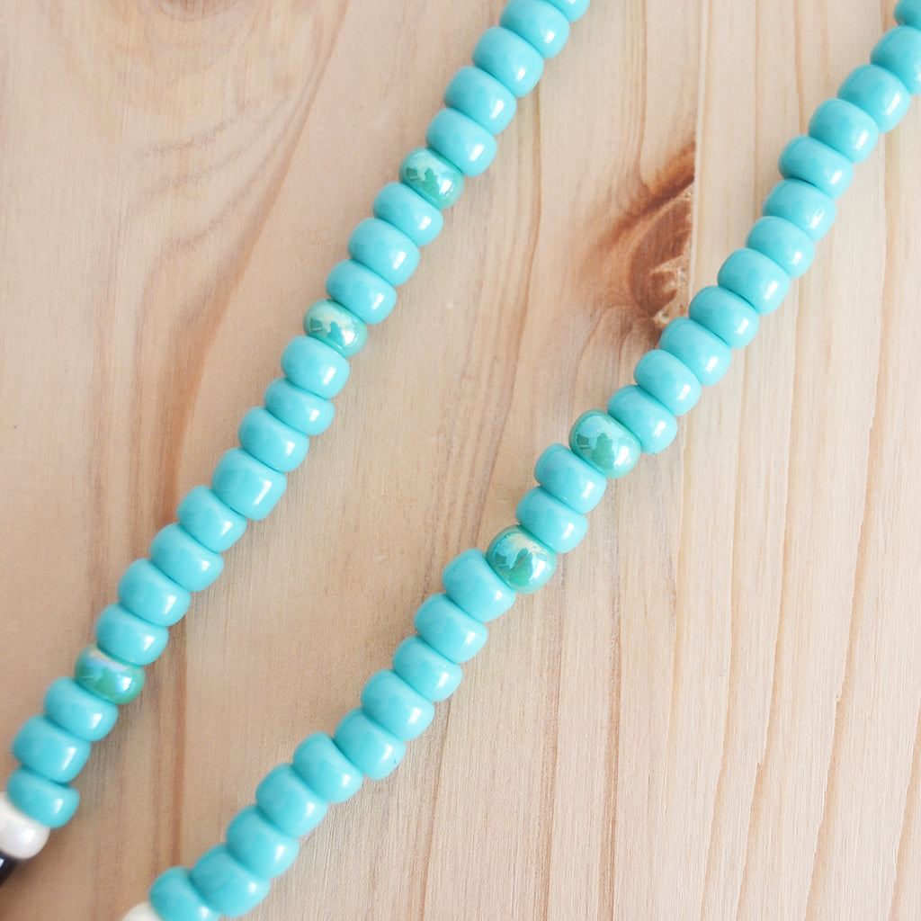 Japanese Beads Choker Necklace 5mm Turquoise/Off-White/Black