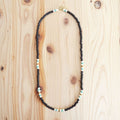 Japanese Beads Choker Necklace 5mm Black/Off-White/Turquoise