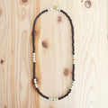 Japanese Beads Choker Necklace 5mm Black/Off-White/Turquoise