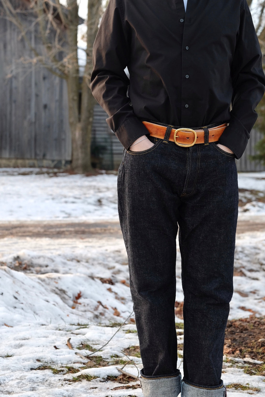 Kakishibu Painted Belt (Brass Oval Garrison Buckle)