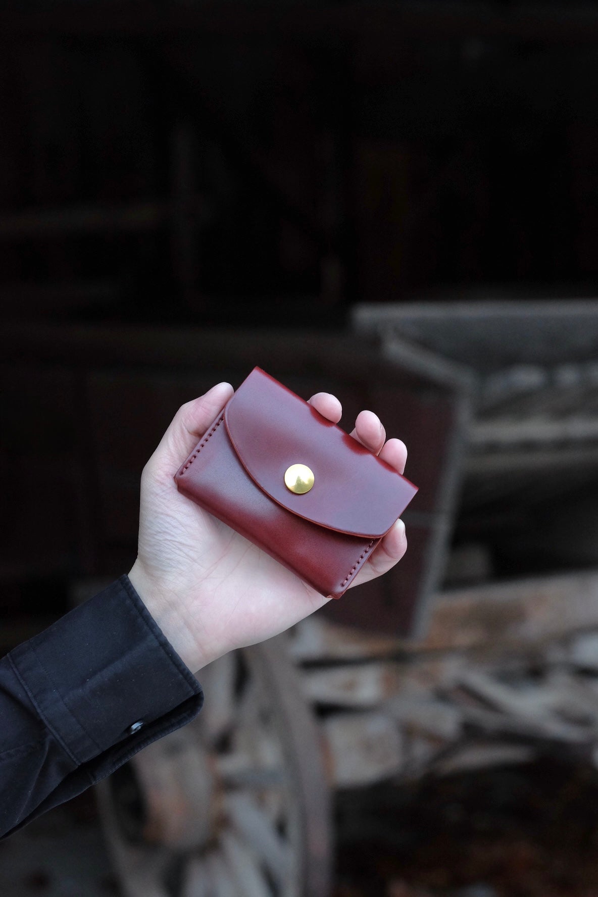 Card Case Wallet Red Brown Cordovan