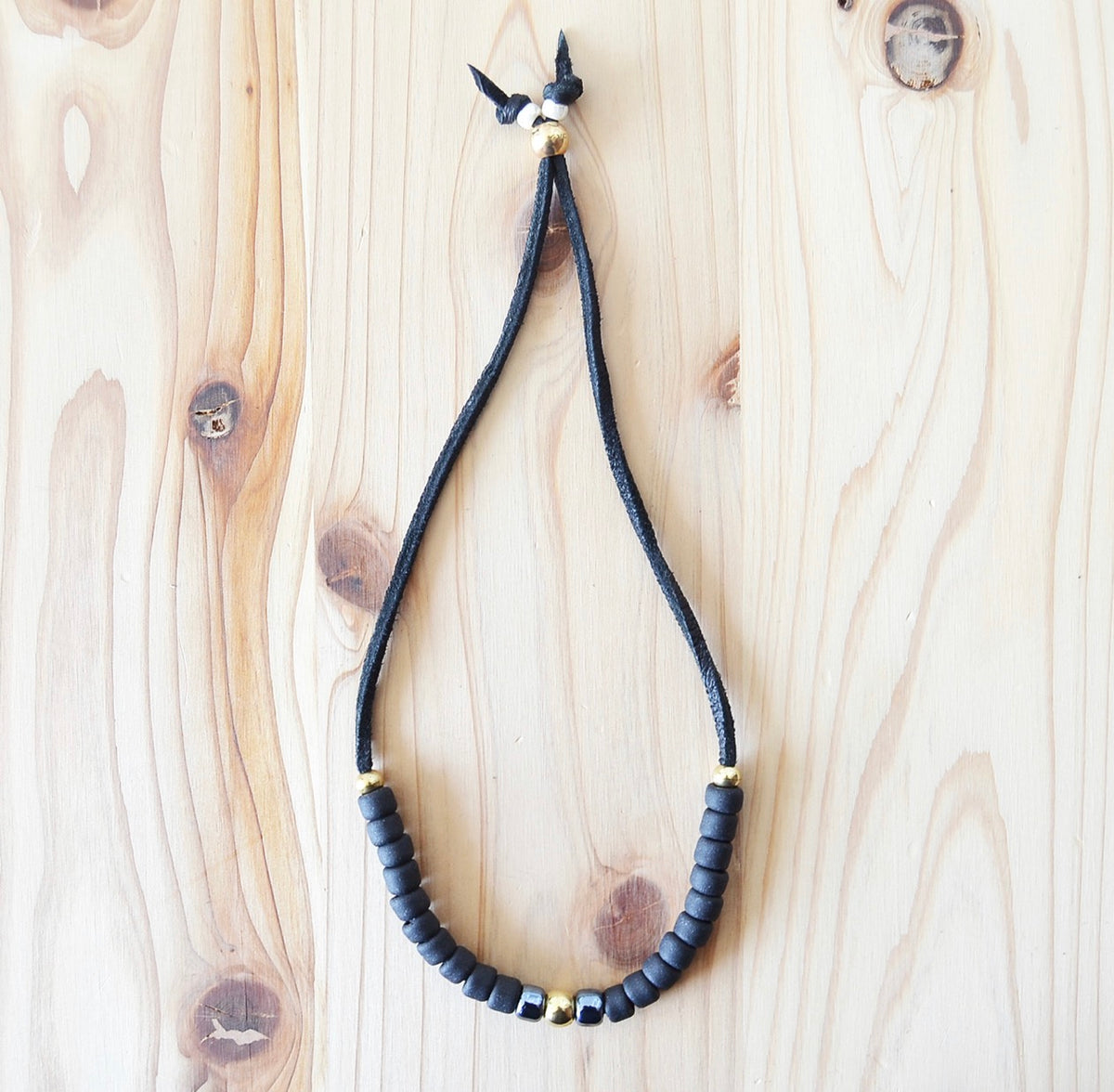 Japanese Beads Bracelet 7mm Matte Black/Gunmetal-Blue