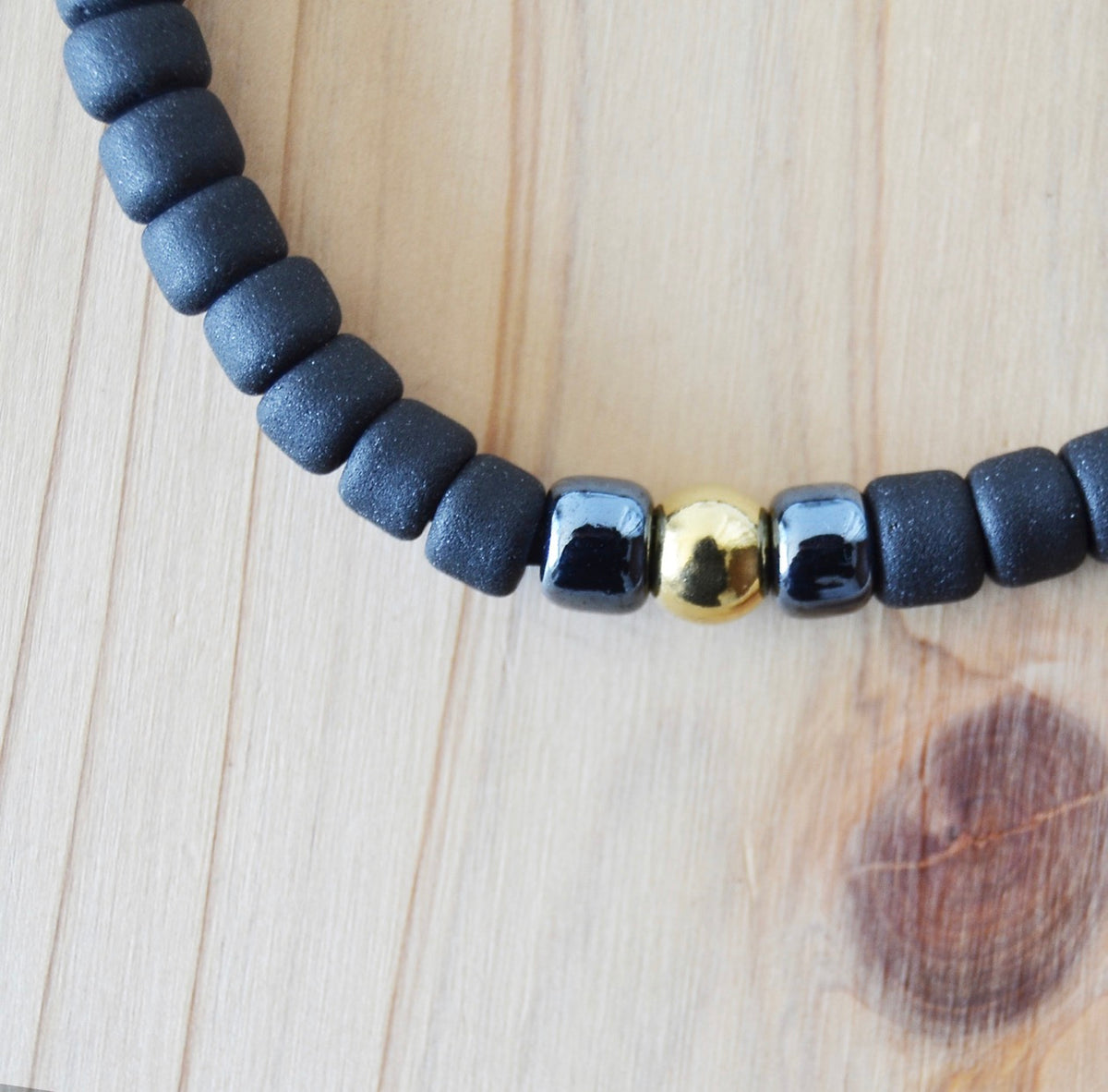 Japanese Beads Bracelet 7mm Matte Black/Gunmetal-Blue