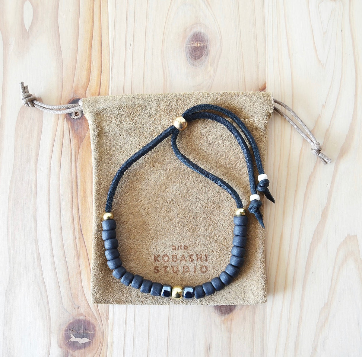 Japanese Beads Bracelet 7mm Matte Black/Gunmetal-Blue